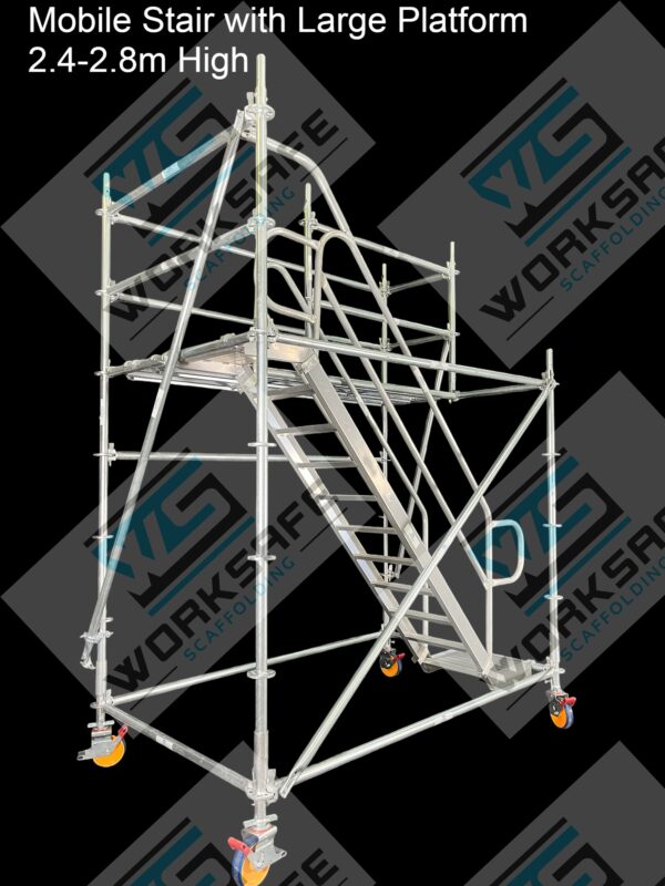 Mobile Stairs 2.4-2.8m High with Large Platform - Image 2