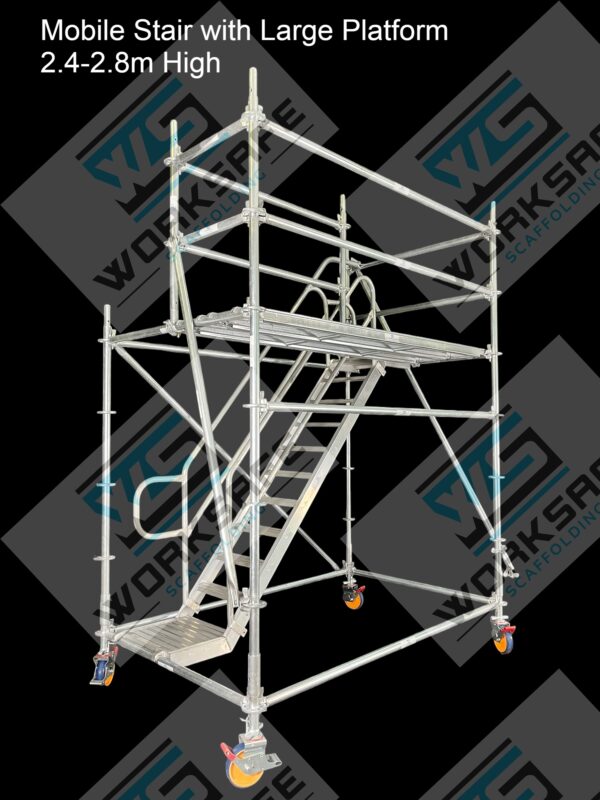 Mobile Stairs 2.4-2.8m High with Large Platform - Image 4